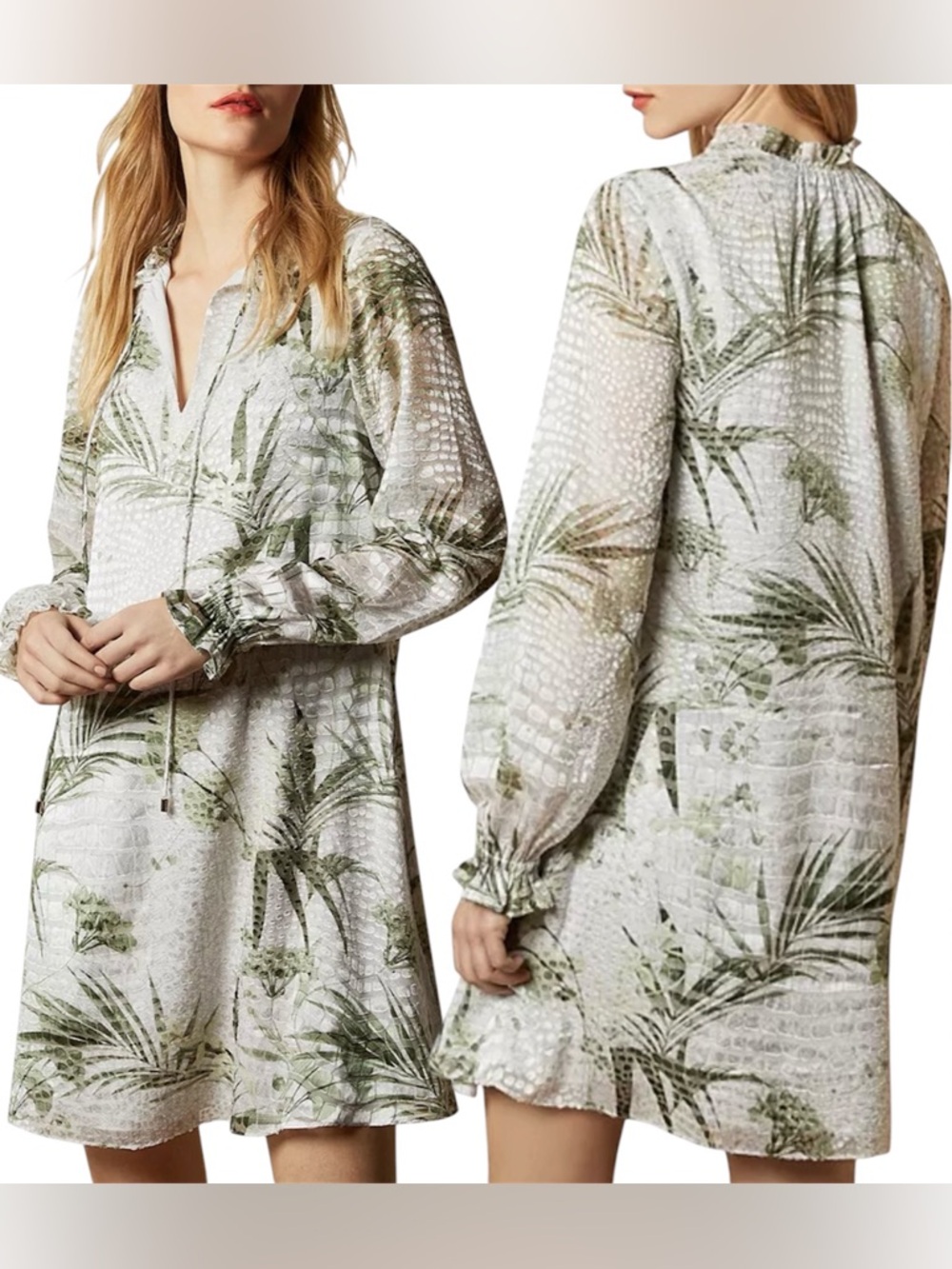 Ted Baker Palm Print Glimmah Highland Burnout Swing Dress Resort Size 8/10